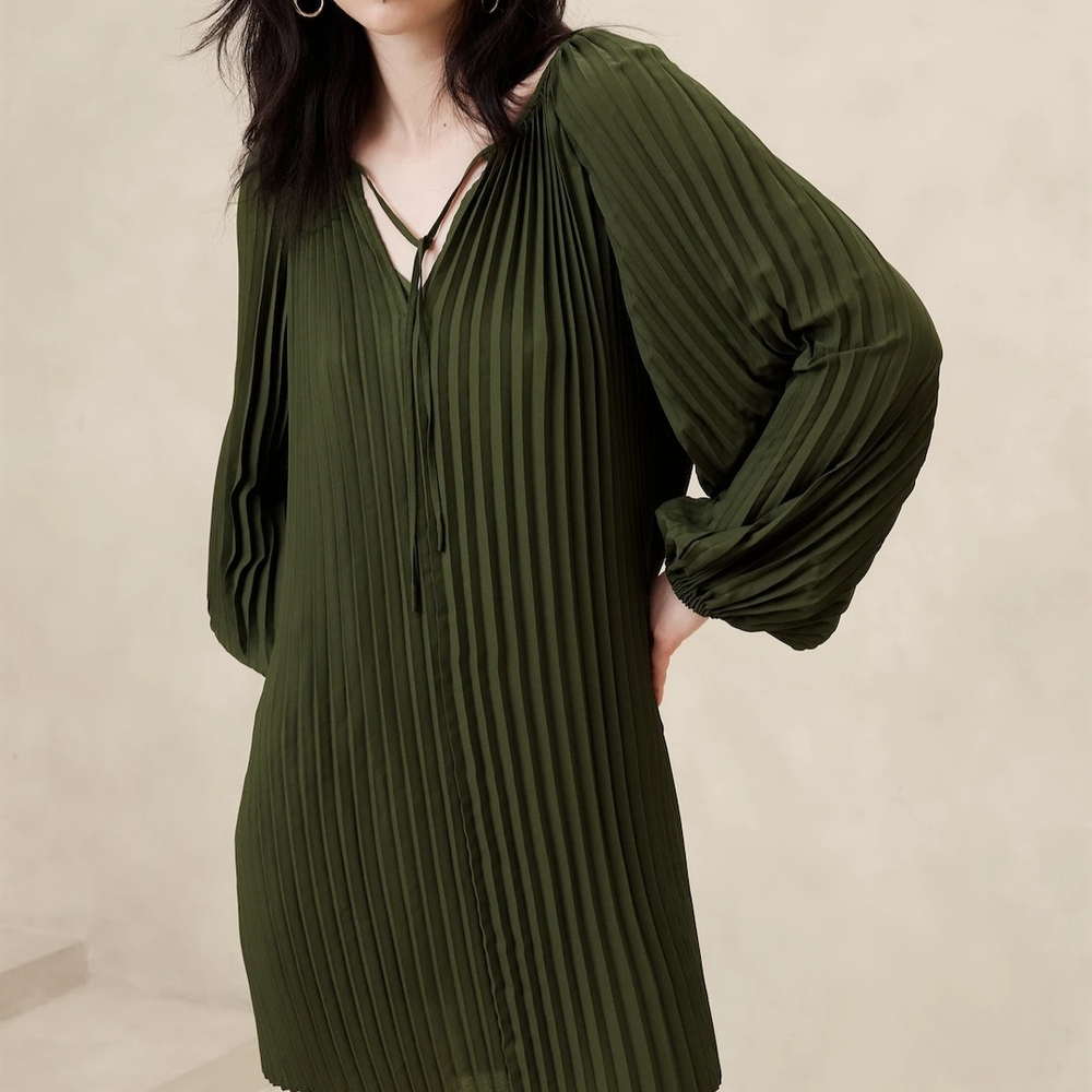 Banana Republic Factory Chiffon Green Pleated Dress Size Small